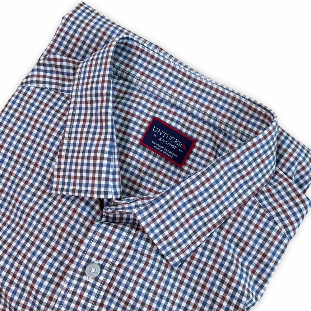 UNTUCKit Mens XXL White Gingham Check Long‎ Sleeve Button Down Shirt Long Sleeve